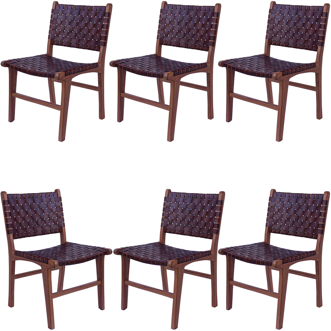 Sedia per sala da pranzo in pelle marrone