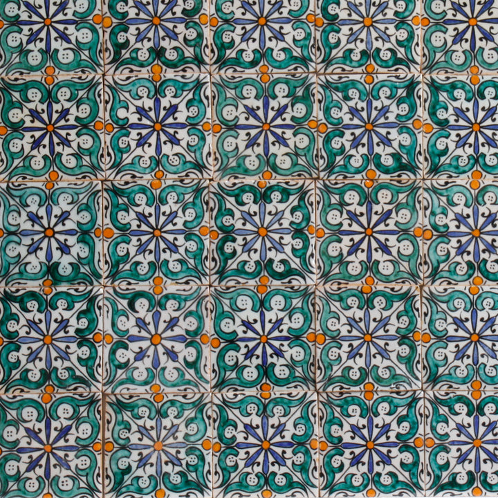 Mattonella dipinta a mano - motivo stella mediterranea