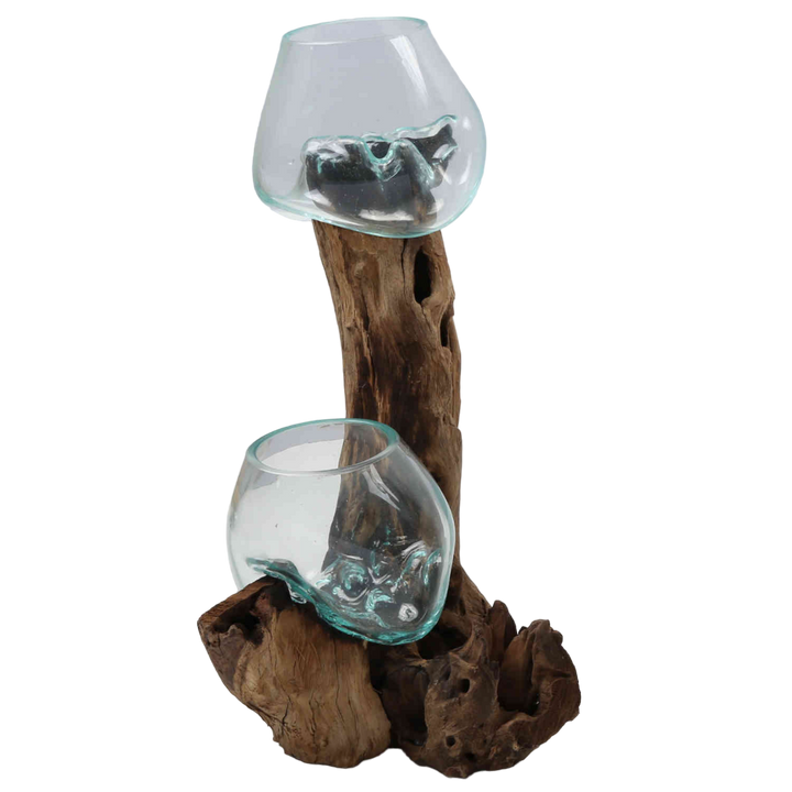 Vaso in vetro doppio 15 cm su radica