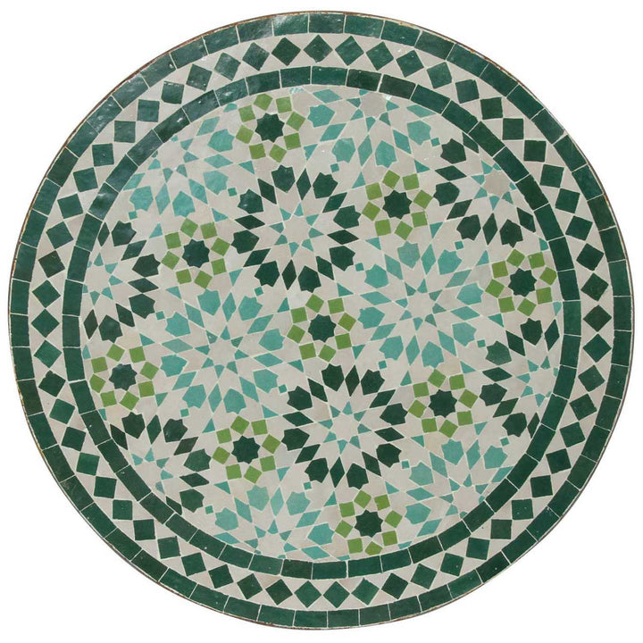 Bistrotisch Rund 60 cm mit grünem Zellige-Mosaik – handgefertigter Mosaiktisch mit klassischem Sternmotiv
