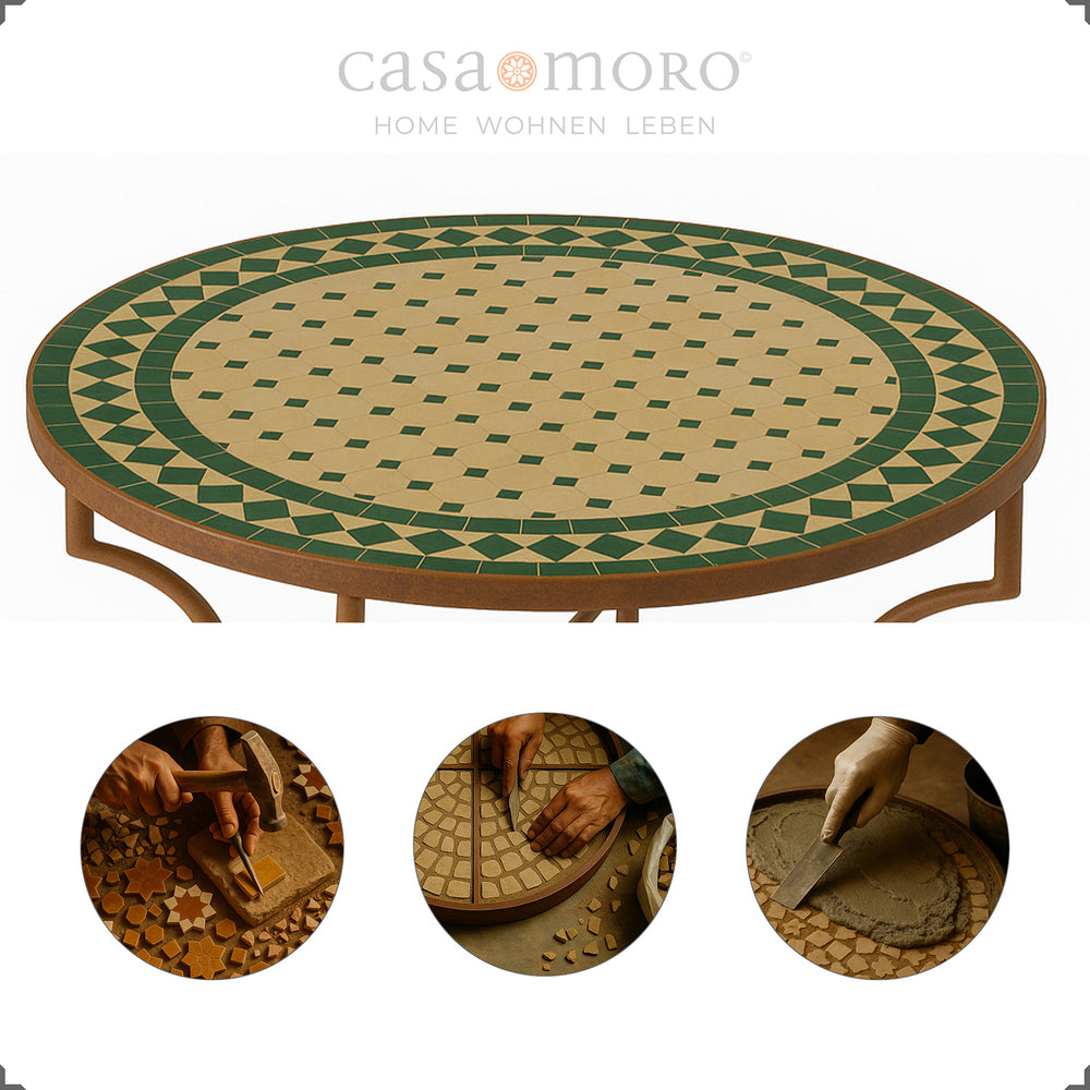 handgelegte Zellige-Fliesen in Grün-Terracotta – mediterrane Farbgebung