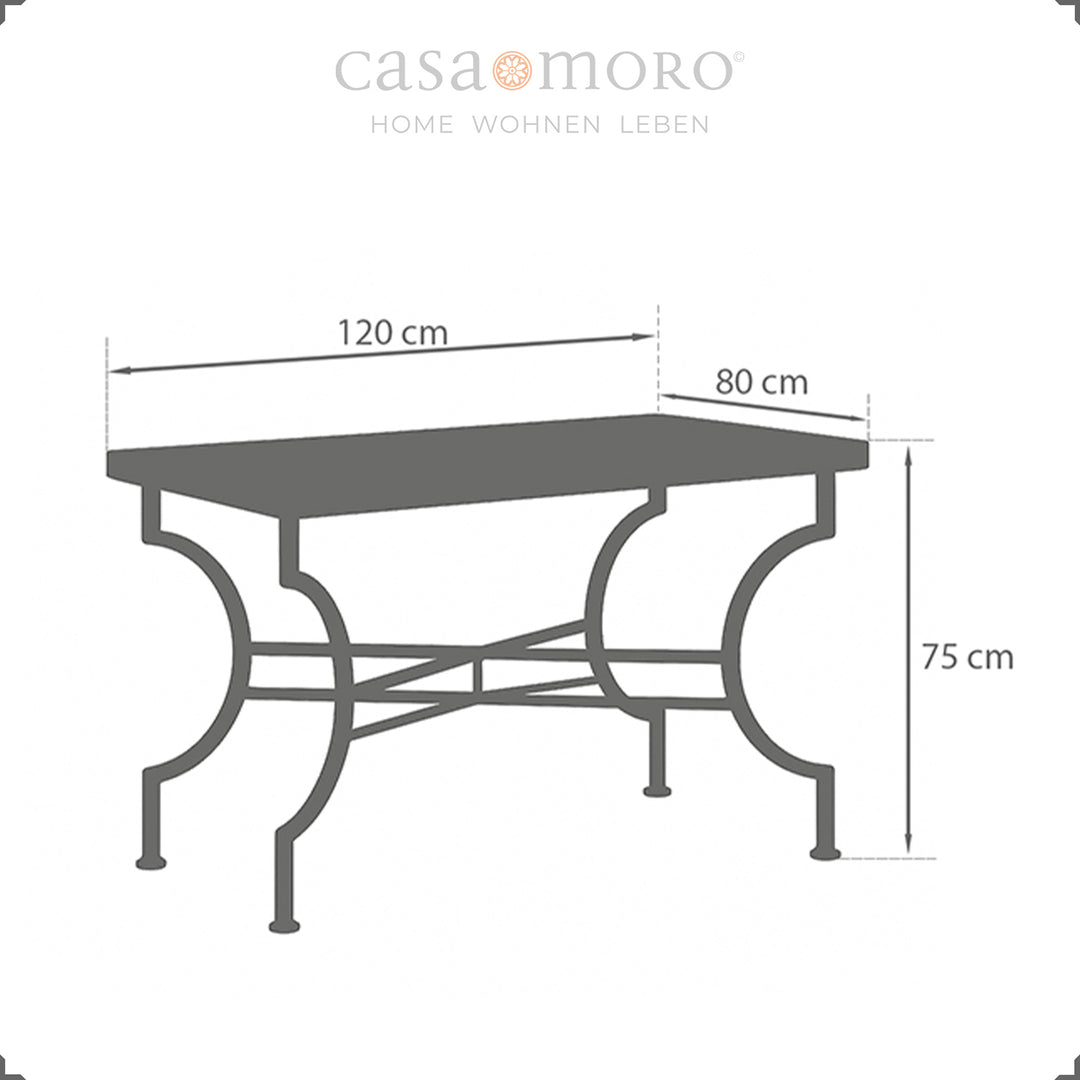 Maße: 120 x 80 cm, Höhe 75 cm – vielseitiger Esstisch für vier bis sechs Personen