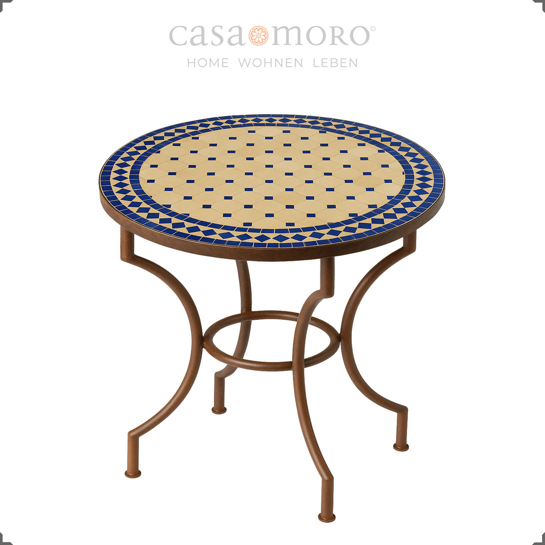 Mediterraner Mosaiktisch für Balkon oder Outdoor-Dining – Ø 80 cm, marokkanisches Design