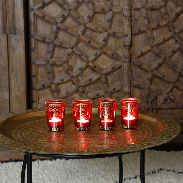 Set di 6 portacandele in vetro rosso oro