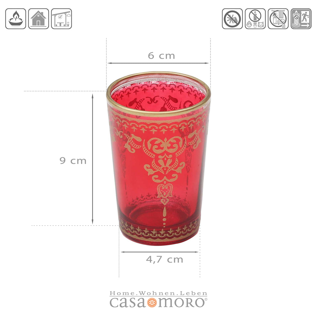 Set di 6 portacandele in vetro rosso oro