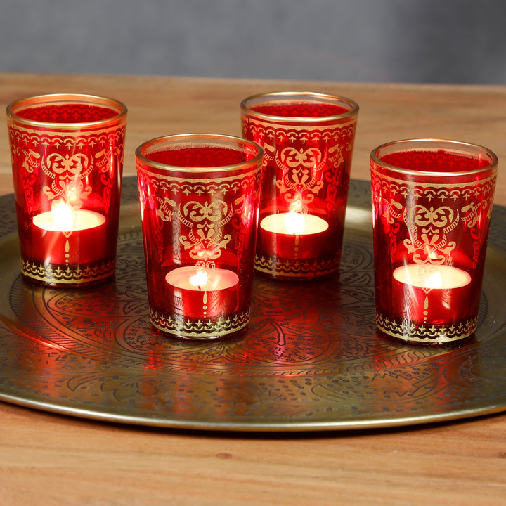Set di 6 portacandele in vetro rosso oro