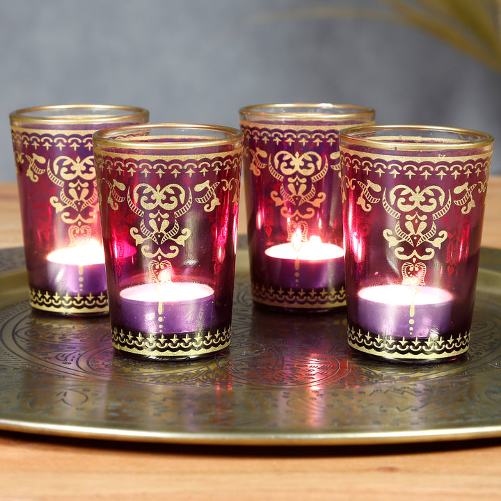 Set da 6 portacandele in vetro viola-viola