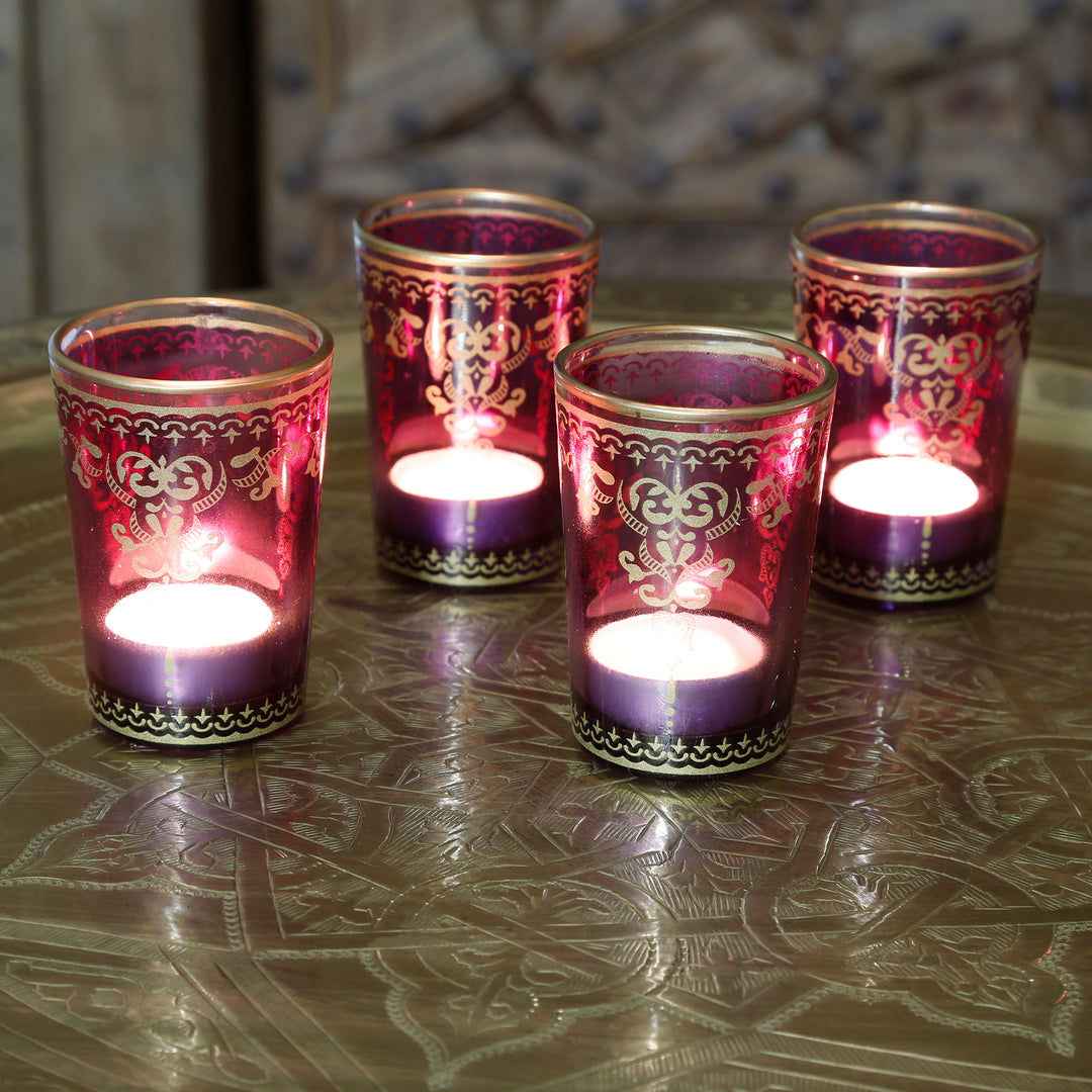 Set da 6 portacandele in vetro viola-viola