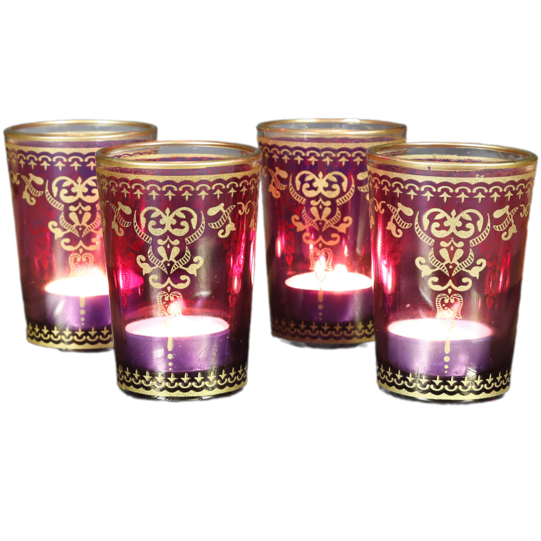 Set da 6 portacandele in vetro viola-viola