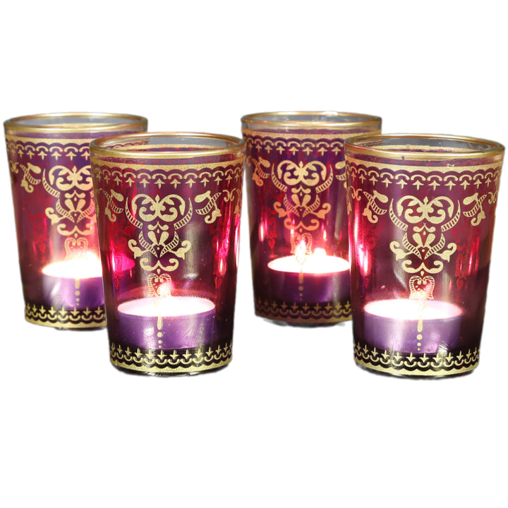 Set da 6 portacandele in vetro viola-viola