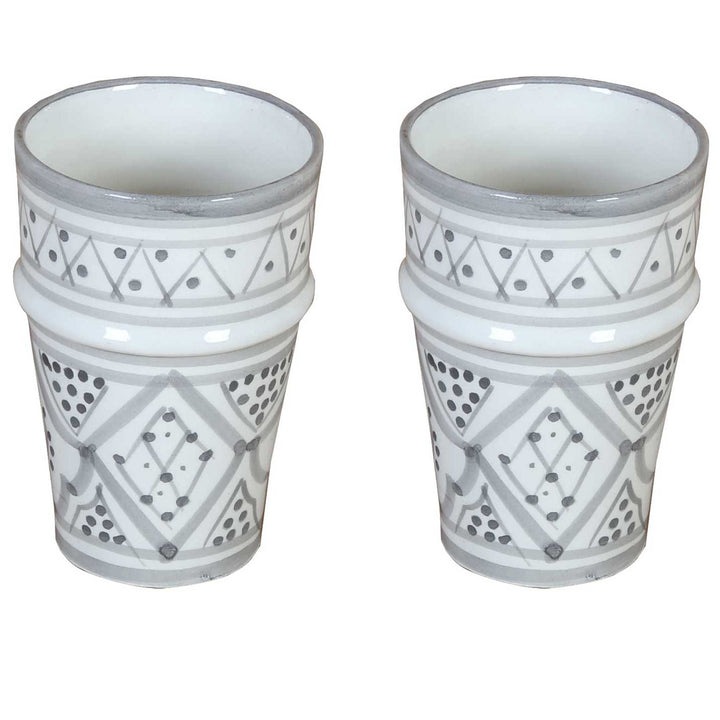 Tazze in ceramica marocchina Sakina, grigie e bianche, in set da 2