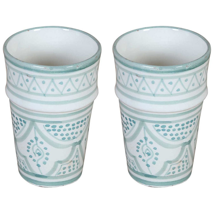 Tazze in ceramica marocchina Sakina, verde chiaro e bianco, in set da 2