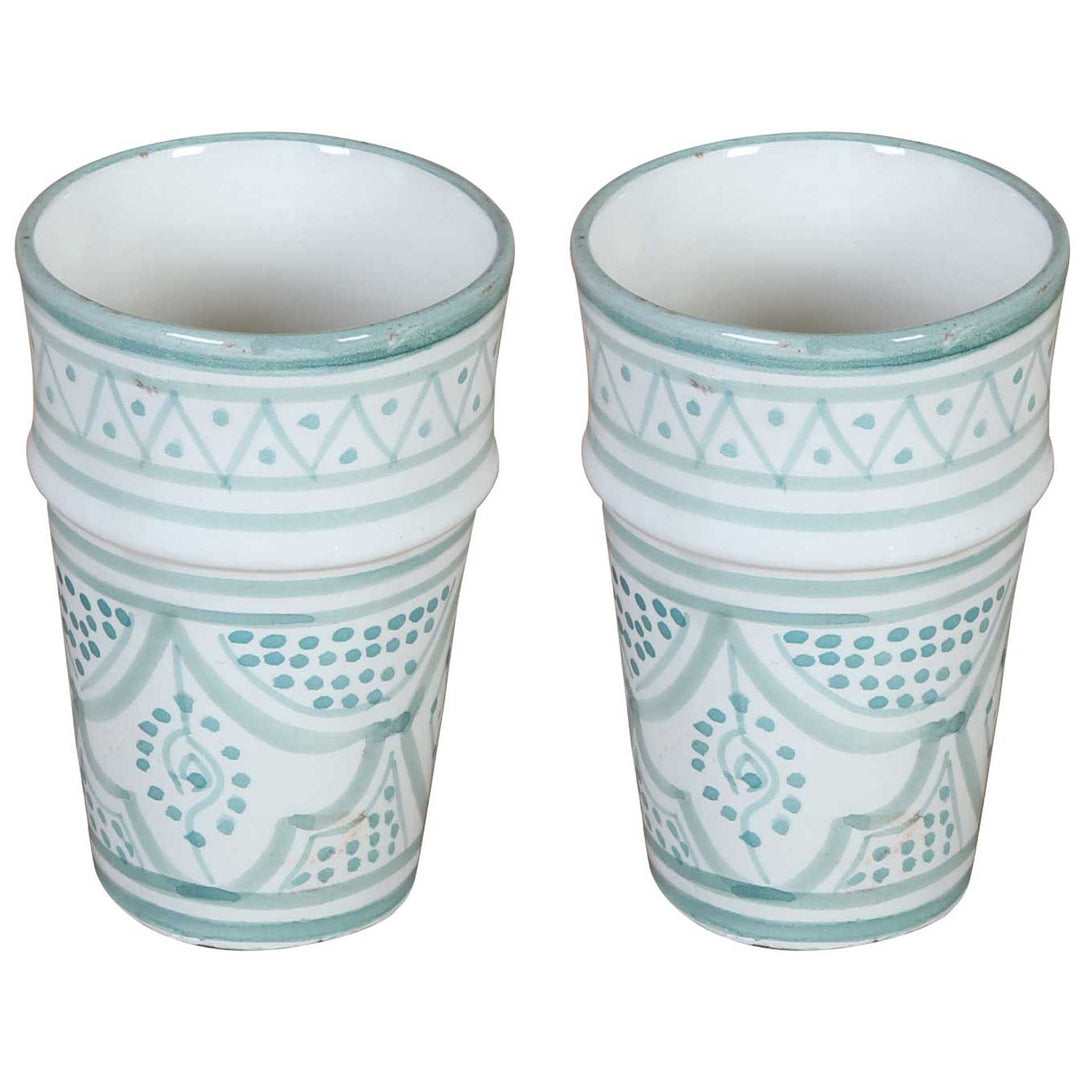 Tazze in ceramica marocchina Sakina, verde chiaro e bianco, in set da 2