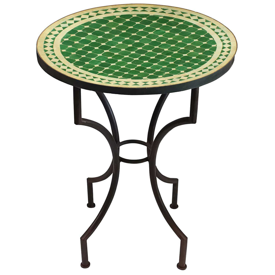 Tavolo in mosaico dal Marocco - Rotondo - Verde smaltato bianco - M60-30