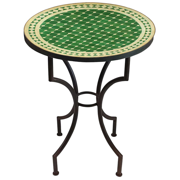Tavolo in mosaico dal Marocco - Rotondo - Verde smaltato bianco - M60-30