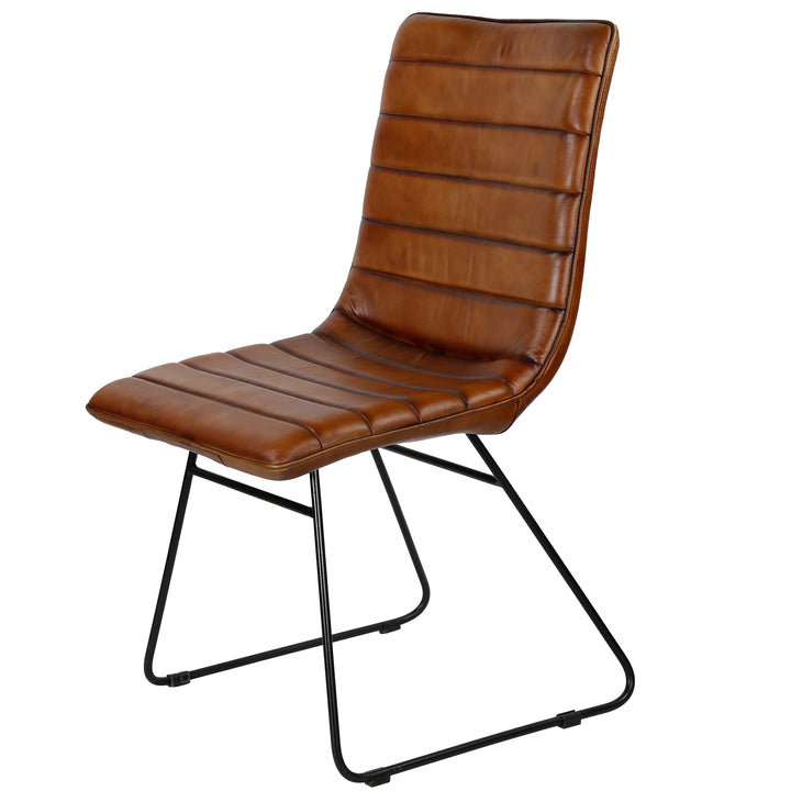 Sedia per sala da pranzo in pelle marrone