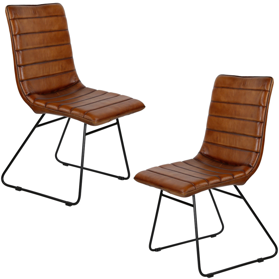 Sedia per sala da pranzo in pelle marrone