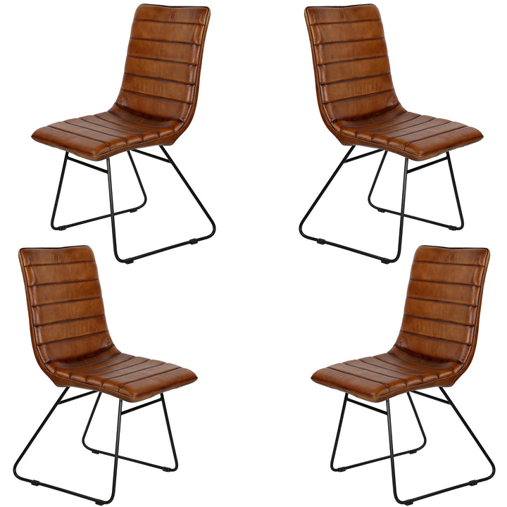 Sedia per sala da pranzo in pelle marrone