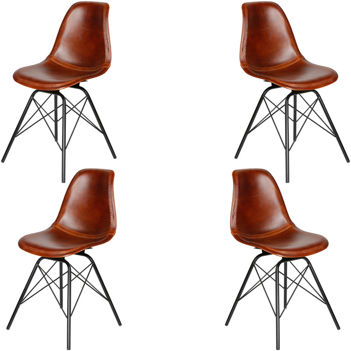 Sedia per sala da pranzo in pelle marrone