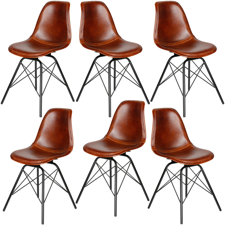 Sedia per sala da pranzo in pelle marrone