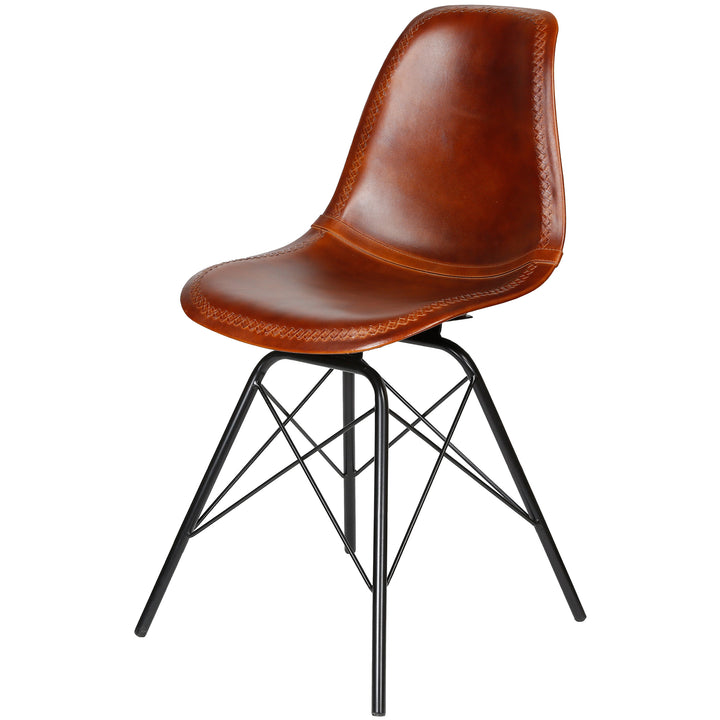 Sedia per sala da pranzo in pelle marrone