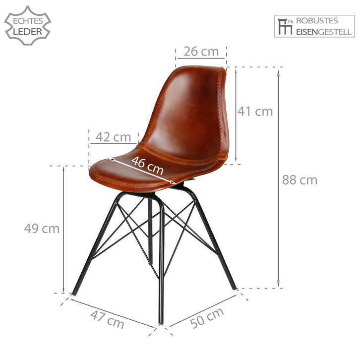 Sedia per sala da pranzo in pelle marrone