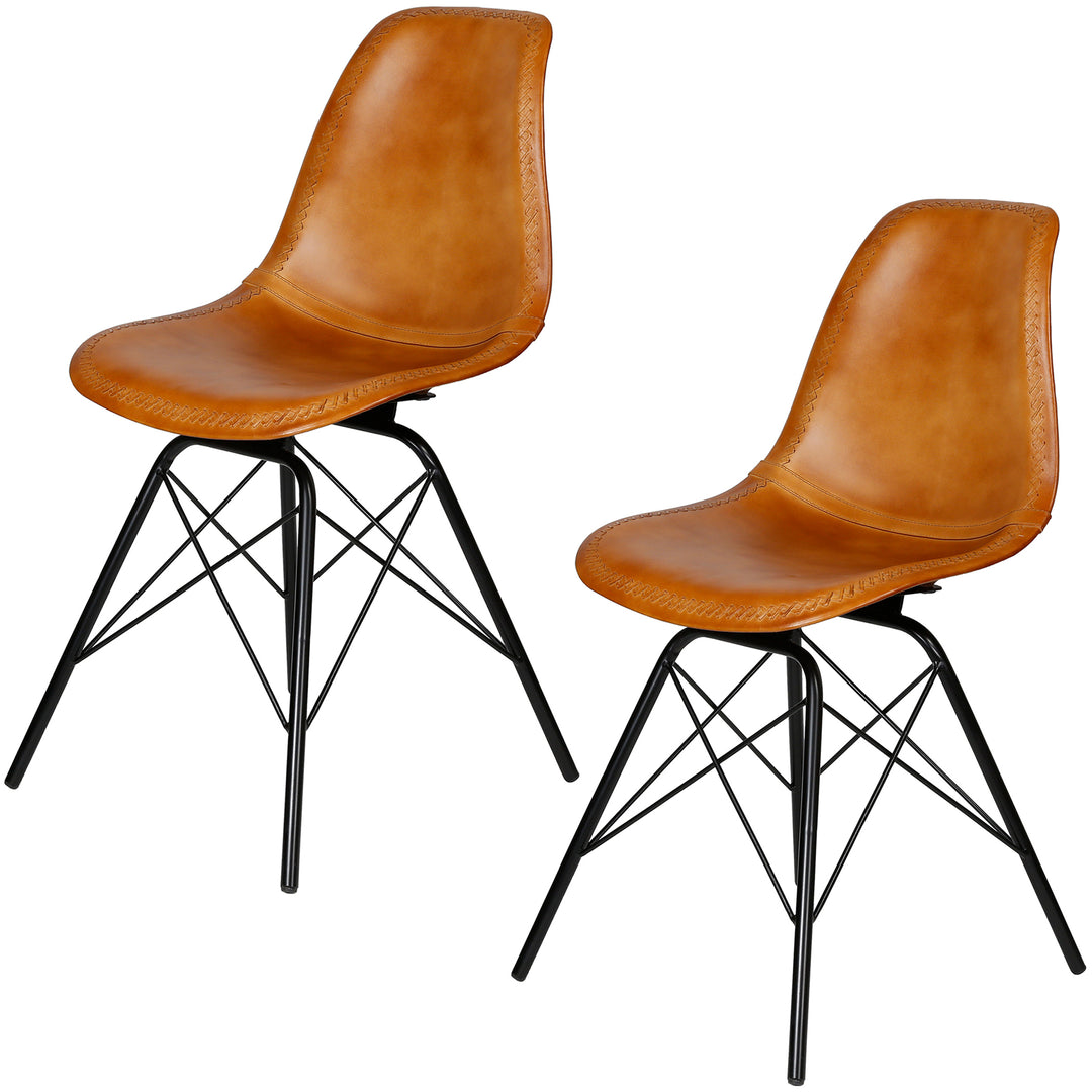 Sedia per sala da pranzo in pelle cognac