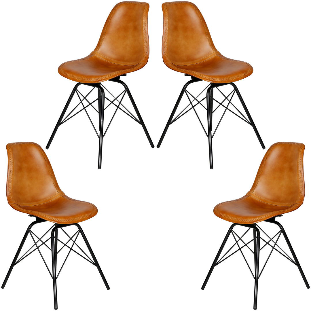 Sedia per sala da pranzo in pelle cognac