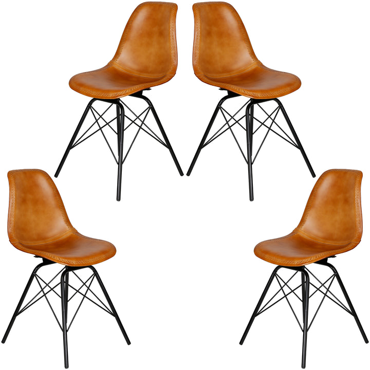 Sedia per sala da pranzo in pelle cognac