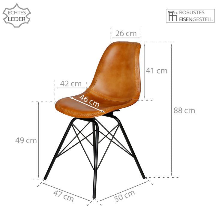 Sedia per sala da pranzo in pelle cognac
