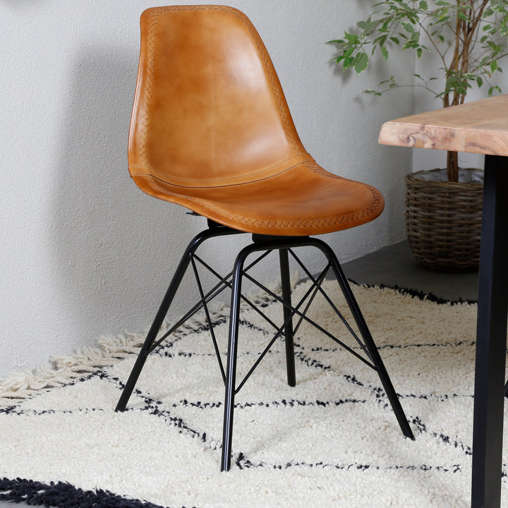 Sedia per sala da pranzo in pelle cognac