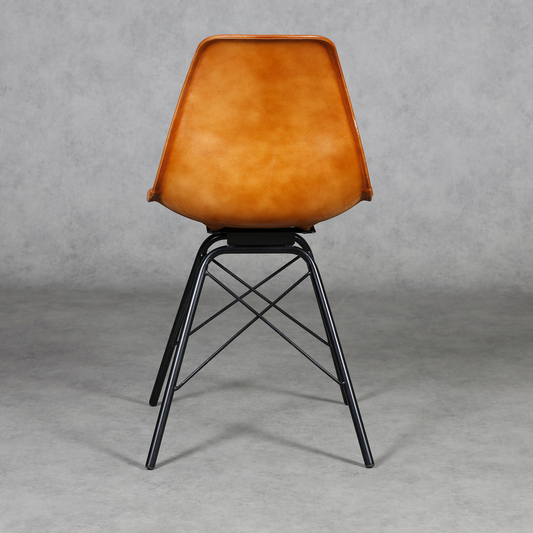 Sedia per sala da pranzo in pelle cognac