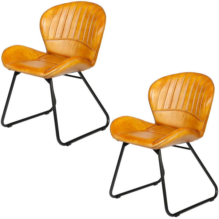 Sedia per sala da pranzo in pelle marrone cognac