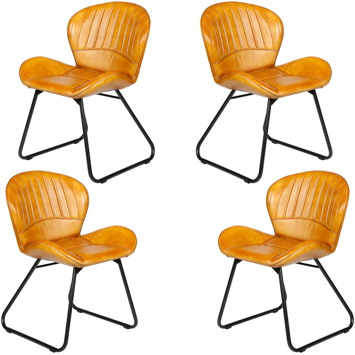 Sedia per sala da pranzo in pelle marrone cognac