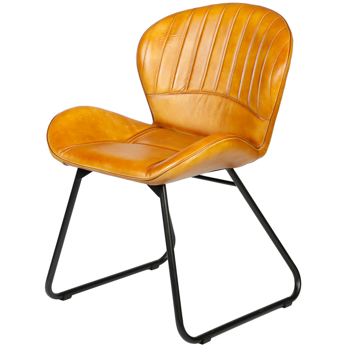 Sedia per sala da pranzo in pelle marrone cognac