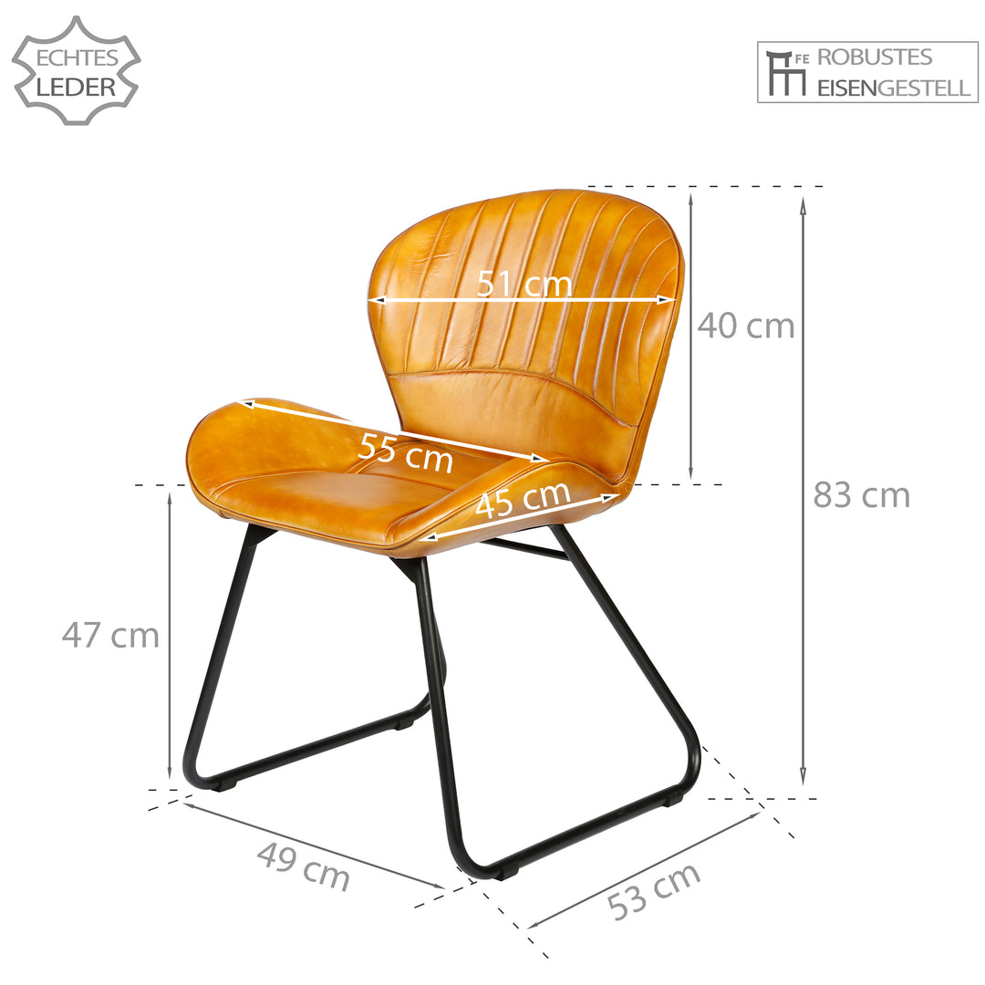 Sedia per sala da pranzo in pelle marrone cognac