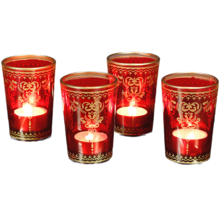Set di 6 portacandele in vetro rosso oro