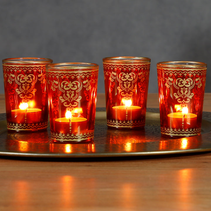 Glas Teelichthalter Orange Gold 6er Set