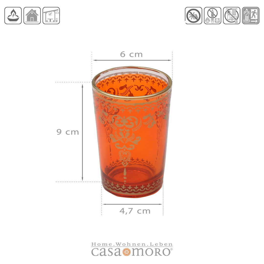Glas Teelichthalter Orange Gold 6er Set