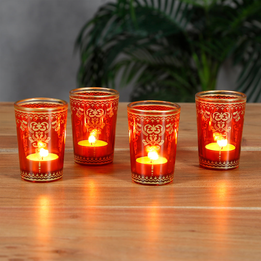 Glas Teelichthalter Orange Gold 6er Set
