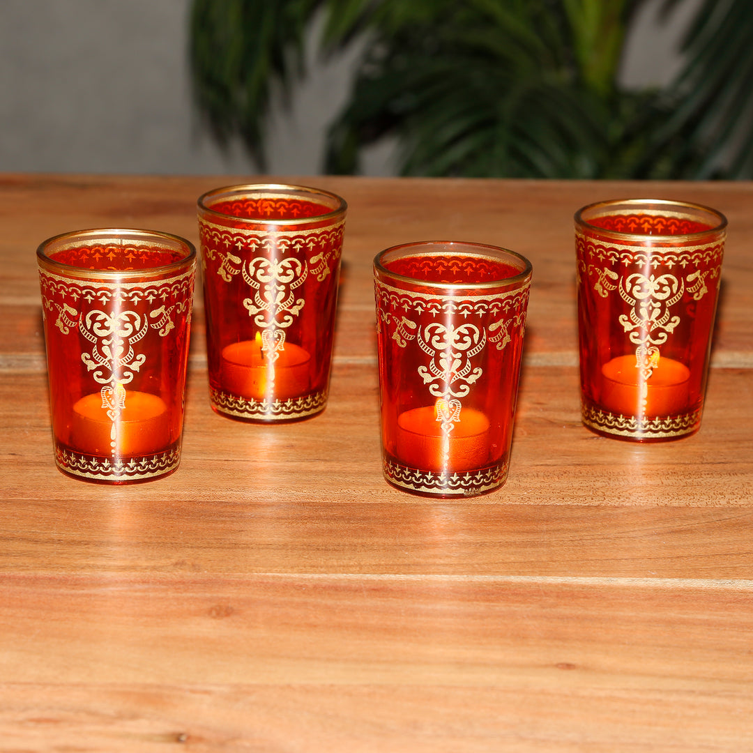 Glas Teelichthalter Orange Gold 6er Set