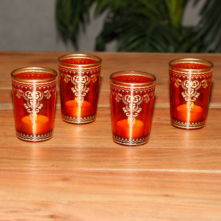 Glas Teelichthalter Orange Gold 6er Set