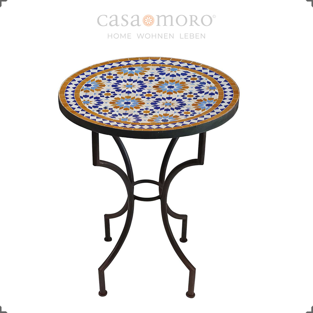 Maße des Mosaiktischs Ø 60 cm, Tischhöhe 75 cm – idealer Bistrotisch für Terrasse oder Küche