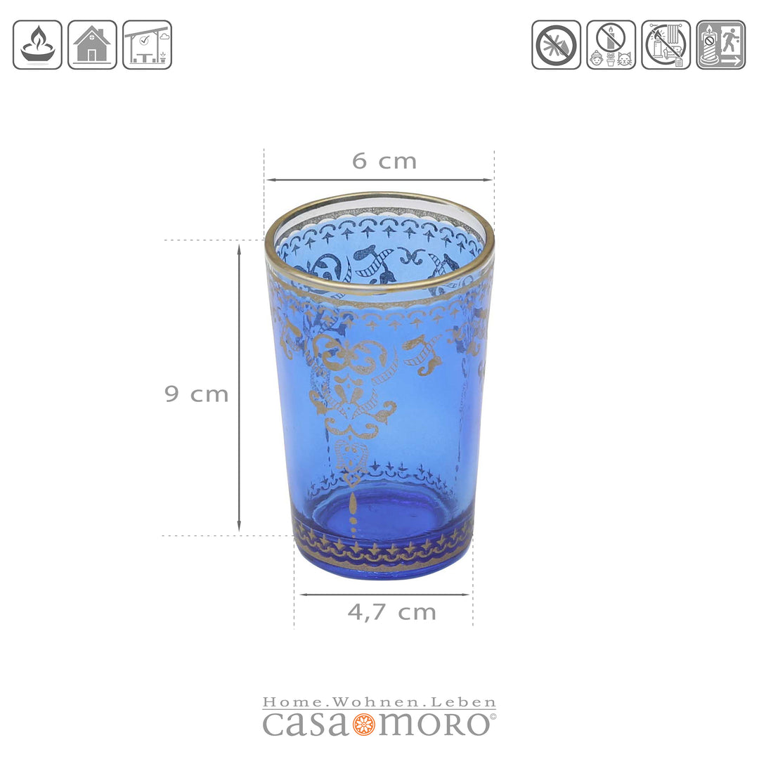 Set di 6 portacandele in vetro blu oro