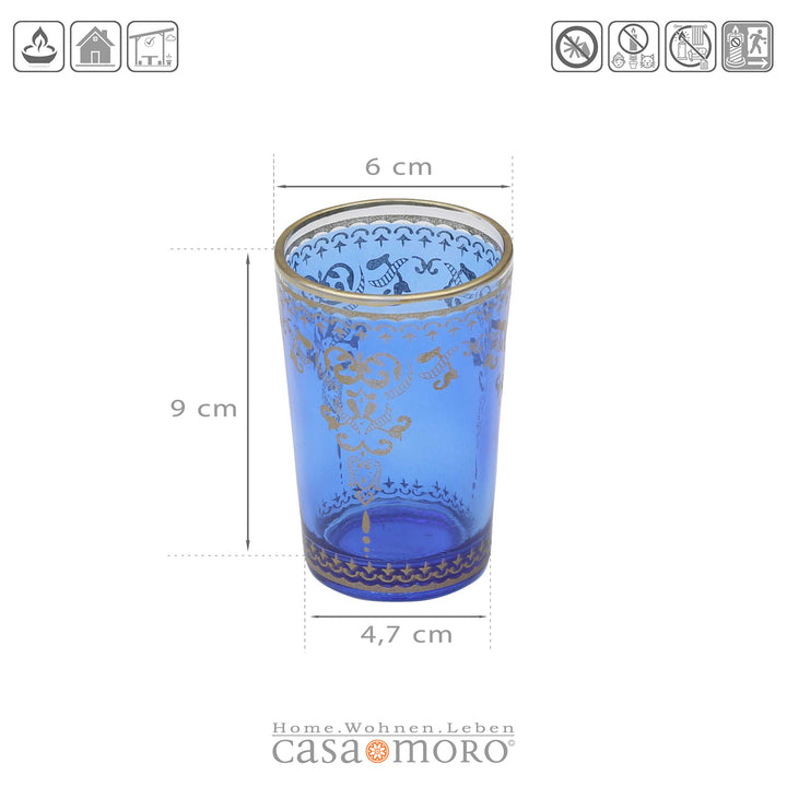 Set di 6 portacandele in vetro blu oro