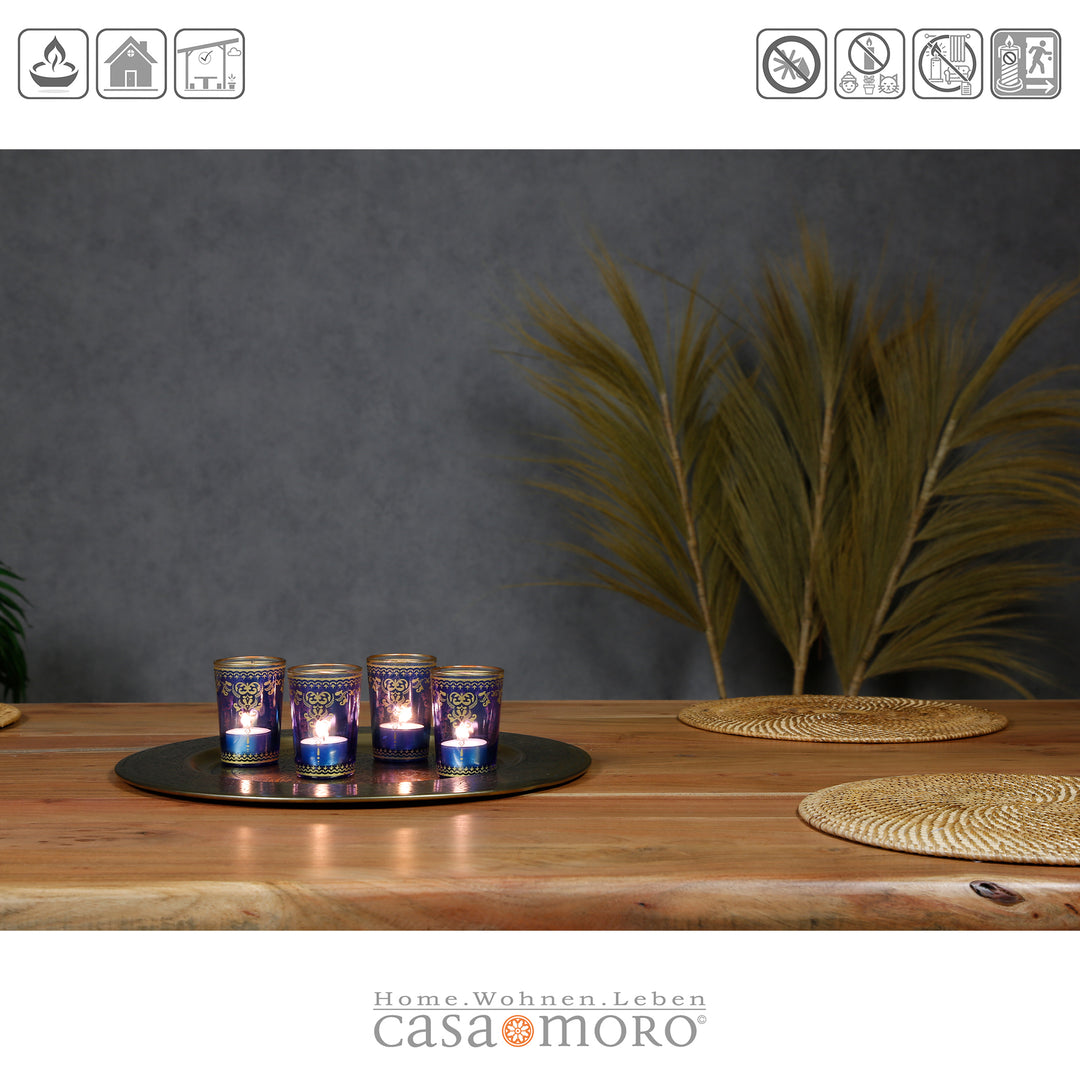 Set di 6 portacandele in vetro blu oro