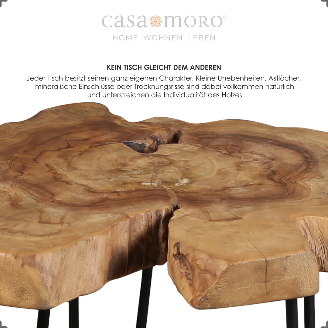 Runder Beistelltisch aus Teak, ca. 60 cm Durchmesser, mit markanter Maserung