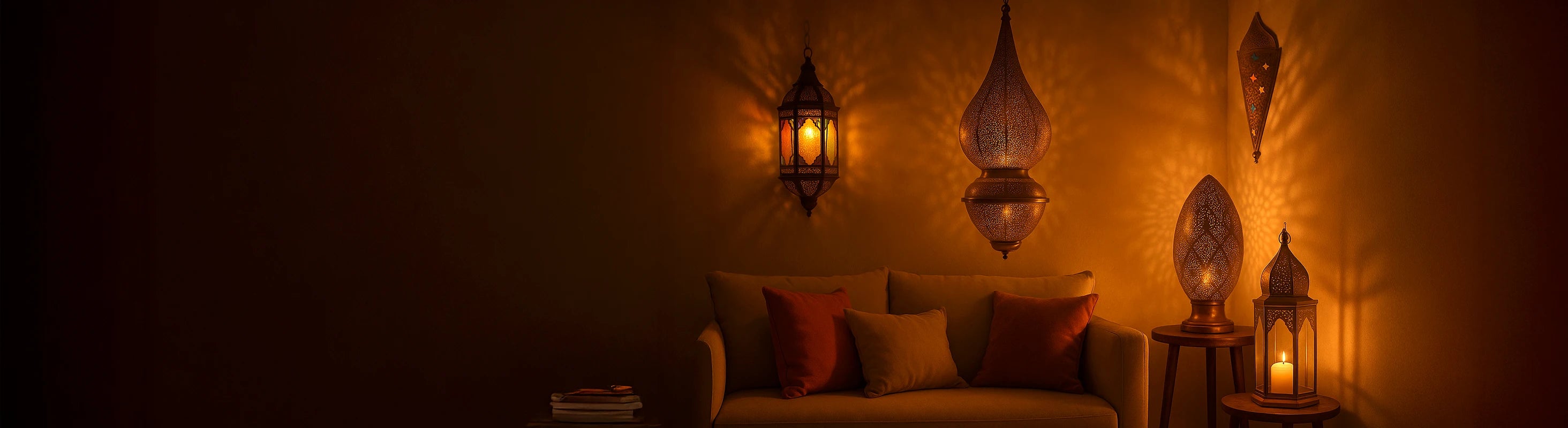 Illuminazione – Illuminazione con lanterne, applique e lanterne in un'atmosfera di luce calda