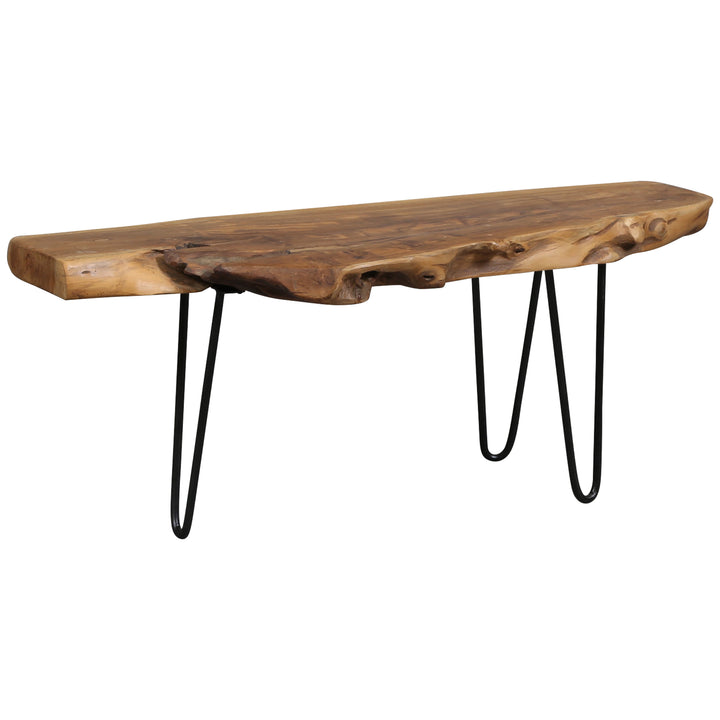 Naturgewachsene Teakholz-Blumenbank mit filigranen Metallbeinen für Wohnzimmer