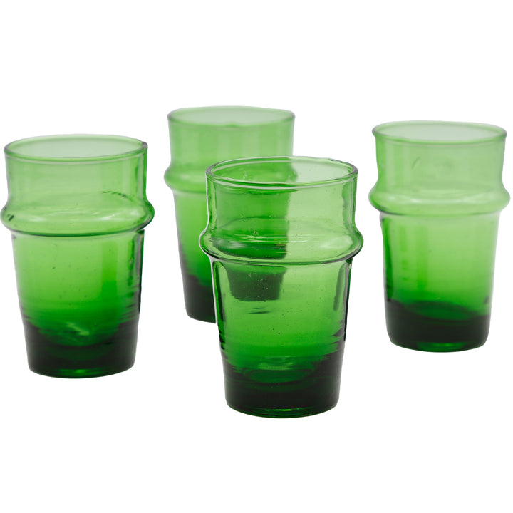 Set bicchieri da cappuccino in vetro verde, 4 pezzi, soffiati a bocca con inclusioni a vista